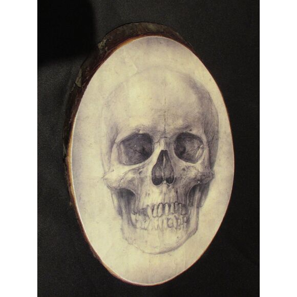 Wood sliced plaque human skull wood art wall picture gothic goth gallery wall - Picture 1 of 9